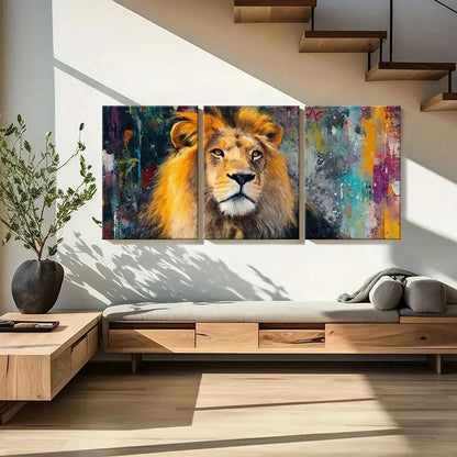 3pcs Lion Artwork Vibrant Colors Abstract Metal Print Ready to Hang Art