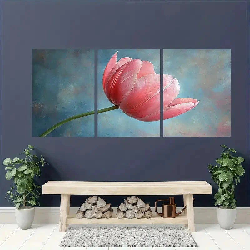 3pcs Pink Tulip Art Painting Print Pastel Art Metal Print Ready to Hang Art