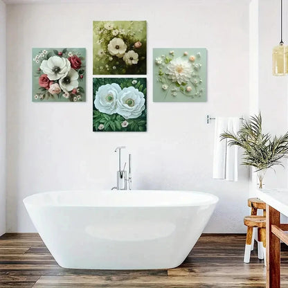 4pcs Floral Canvas Wall Art Set Wall Art Canvas Framed