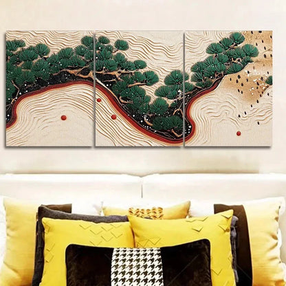 3pcs Textured Stylized Painting of a Pine Tree Wall Art Set Canvas Framed 60x90cm - High Quality Print 100% Australian Made Wall Canvas Ready to Hang