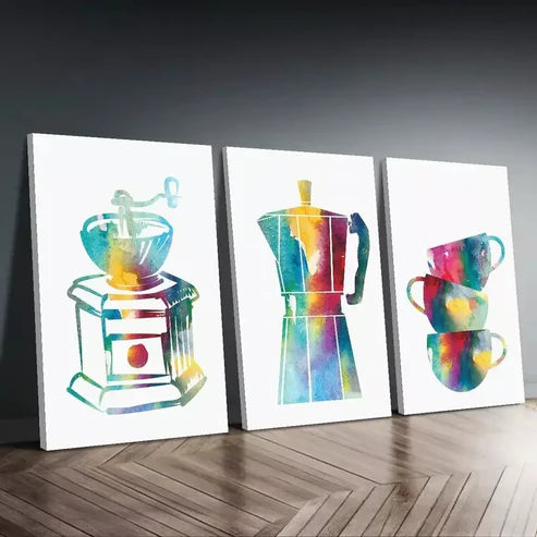 3pcs Colorful Minimalist Kitchen Dining Room Wall Art Canvas Unframed - High Quality Print 100% Australian Made Wall Canvas