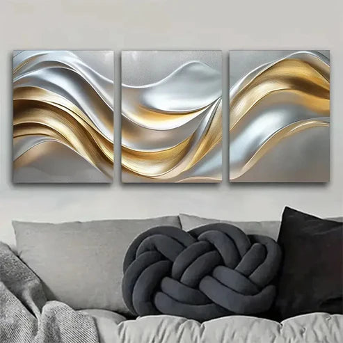 3pcs Modern Abstract Metallic Wave lWall Art Set Canvas Unframed - High Quality Print 100% Australian Made Wall Canvas