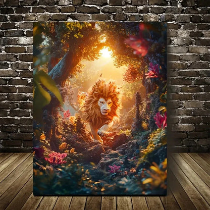 Beautiful Lion Dancing Under The Sun Painting  40x60cm Metal Print Ready to Hang