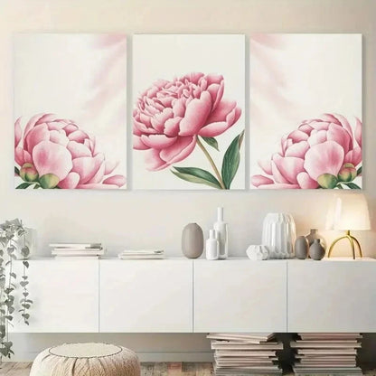 3pcs Pink Peony Floral Text Wall Art Metal Print Ready to Hang Art