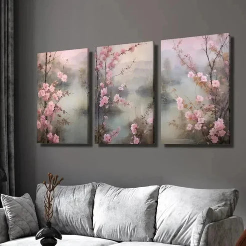 3pcs Beautiful Pink Peach Blossoms in Spring Wall Art Set Canvas Unframed - High Quality Print 100% Australian Made Wall Canvas