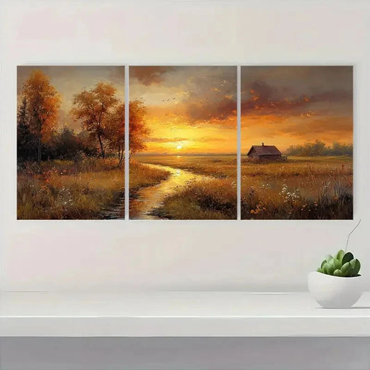 3pcs Classic Golden Yellow & Warm Earthy Tones Metal Print Ready to Hang Art