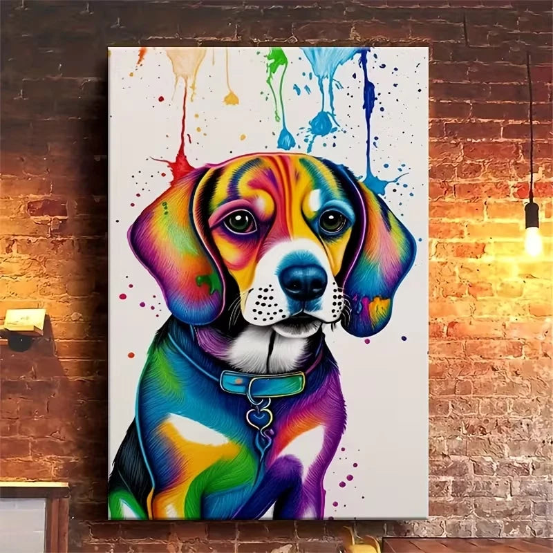 Colorful Beagle with Paint Splashes Metal Print Ready to Hang