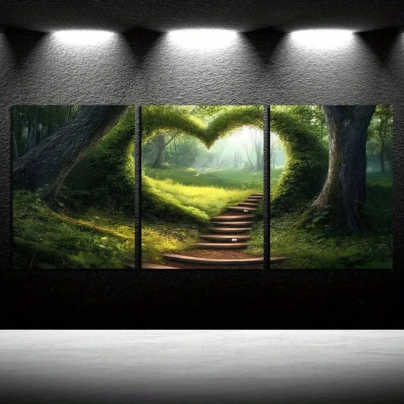 3pcs Heart-Shaped Forest Nature-Themed Design Metal Print Ready to Hang Art