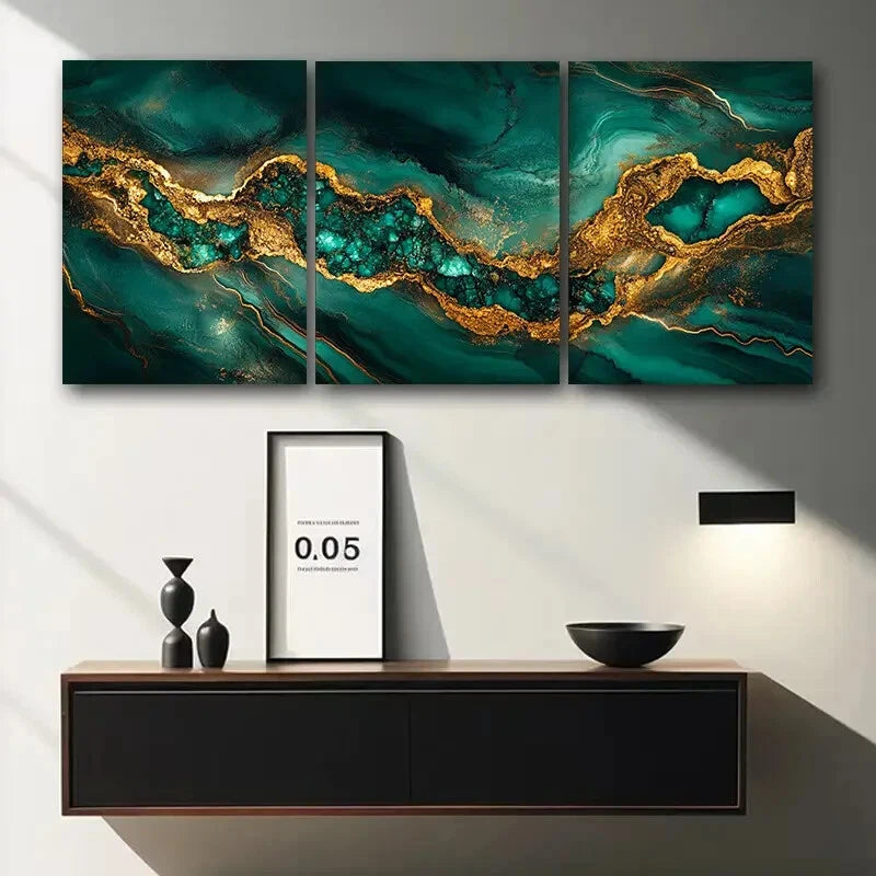 3pcs Modern Aerial Luxurious Abstract Marble Metal Print Ready to Hang Art