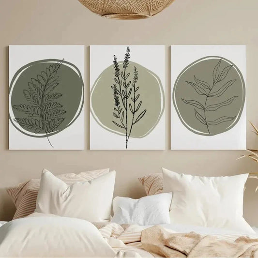 3pcs Abstract Botanical Green Botanical Metal Print Ready to Hang Art
