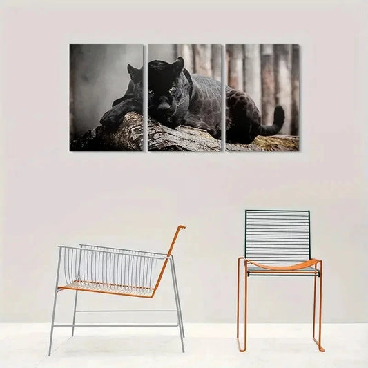 3pcs Black Panther Modern Animal Metal Print Ready to Hang Art