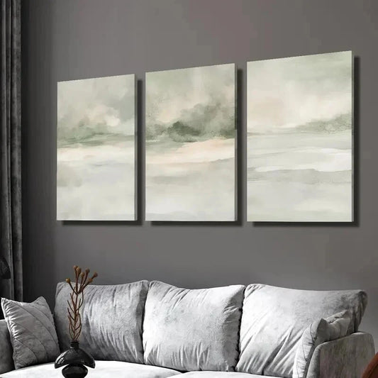 3pcs Sage Green Abstract Landscape Decoration Wall Art Set Canvas Framed 50x70cm - High Quality Print 100% Australian Made Wall Canvas Ready to Hang