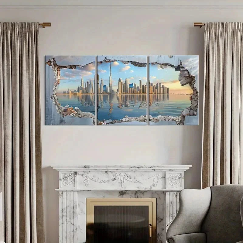 3pcs Cityscape Modern Architecture Skyline Metal Print Ready to Hang Art