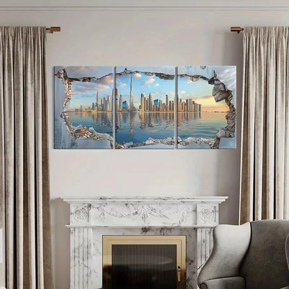 3pcs Cityscape Modern Architecture Skyline Metal Print Ready to Hang Art