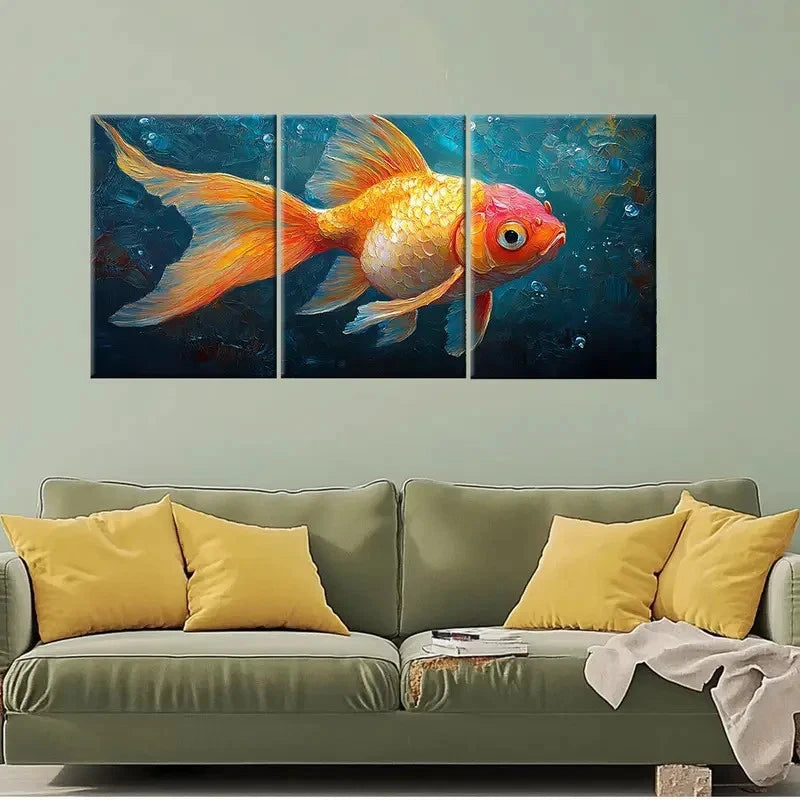 3pcs Goldfish Animals Impasto Underwater Perfect Wall Art Set Canvas Framed 40x60cm - High Quality Print 100% Australian Made Wall Canvas Ready to Hang