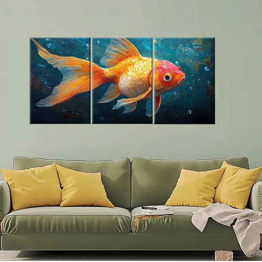 3pcs Goldfish Animals Impasto Underwater Perfect Wall Art Set Canvas Framed 40x60cm - High Quality Print 100% Australian Made Wall Canvas Ready to Hang