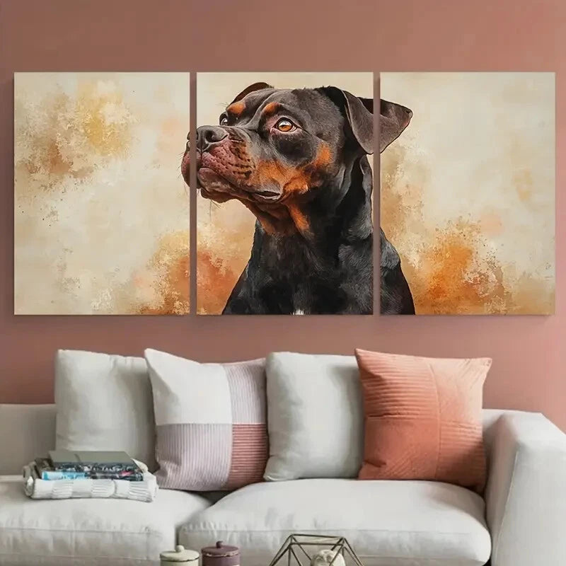 3pcs Brown & Black Pitbull Dog Illustration Metal Print Ready to Hang Art