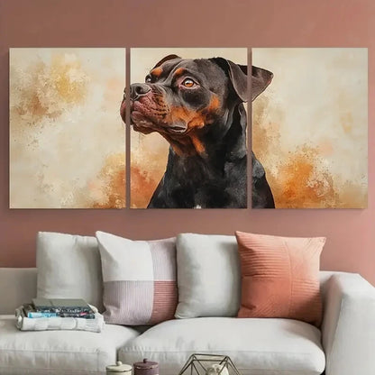 3pcs Brown & Black Pitbull Dog Illustration Metal Print Ready to Hang Art