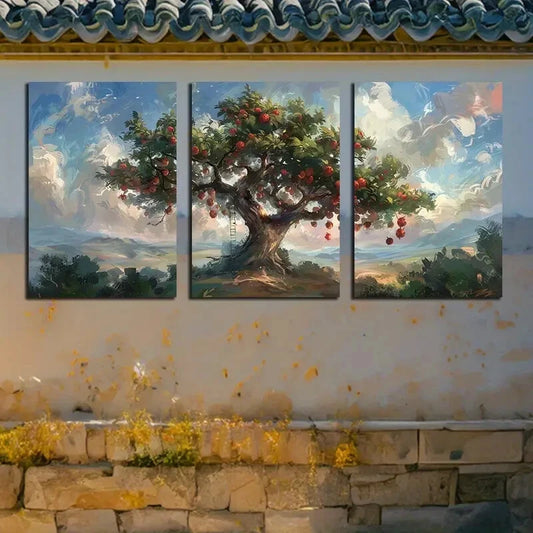 3pcs Small Trees in The Orchard Metal Print Ready to Hang Art