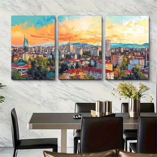 3pcs Pristina Cityscape Unique Metal Print Ready to Hang Art