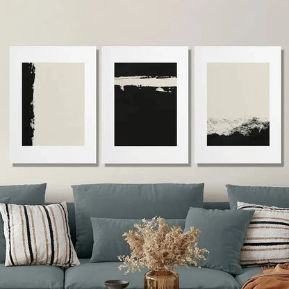 3pcs White modern black and beige Metal Print Ready to Hang Art