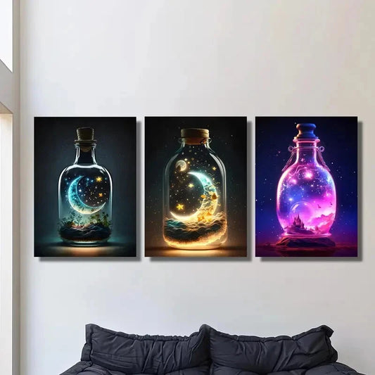 3pcs , Fantasy Ink Painting Metal Print Ready to Hang Art