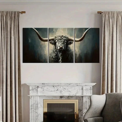 3pcs Artistic Bull Portrait Abstract Painting Metal Print Ready to Hang Art