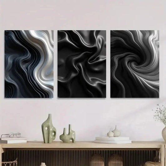 3pcs Modern Abstract Black and White Stylish Wall Art Set Canvas Framed 40x60cm - High Quality Print 100% Australian Made Wall Canvas Ready to Hang