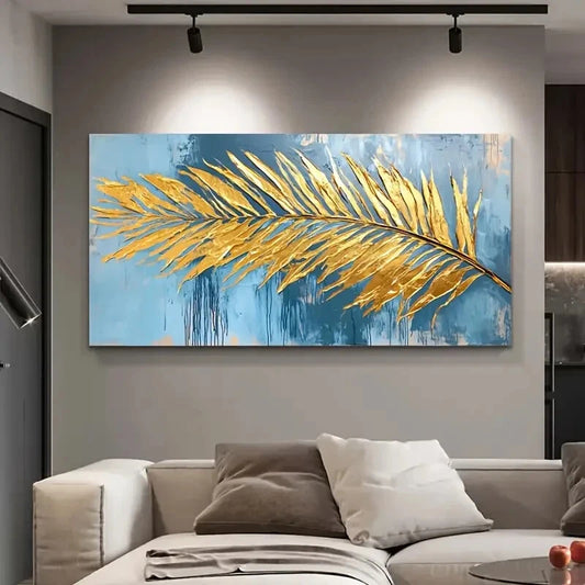 Abstract Gold Palm Leaf wall canvas office home room framed 120x60cm
