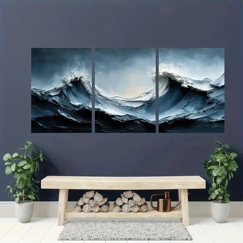 3pcs Gray and White Textured Abstract Painting Metal Print Ready to Hang Art