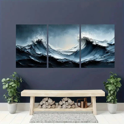 3pcs Gray and White Textured Abstract Painting Metal Print Ready to Hang Art