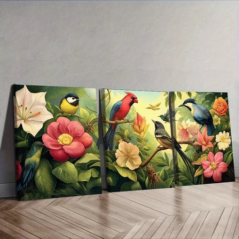 3 PCS Birds And Flowers Floral Wall Art Set Canvas Unframed - High Quality Print 100% Australian Made Wall Canvas