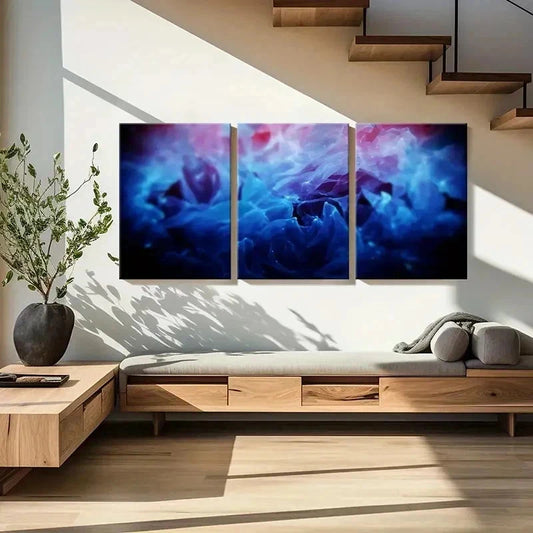 3pcs Abstract Psychedelic Aesthetic Blue Smoke Wall Art Set Canvas Framed 40x60cm - High Quality Print 100% Australian Made Wall Canvas Ready to Hang