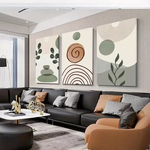 3pcs Abstract Sage Green Art with Golden Wall Art Set Canvas Unframed - High Quality Print 100% Australian Made Wall Canvas