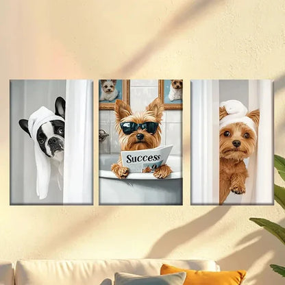 3pcs Cute Bathroom French Bulldog Wall Art Set Canvas Unframed – High Quality Print 100% Australian Made Wall Canvas