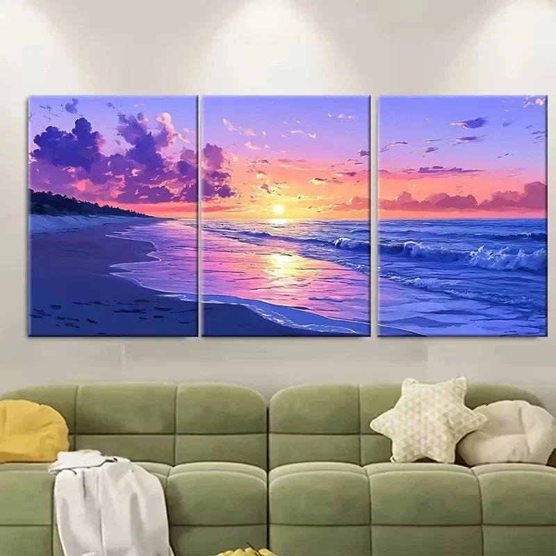 3pcs Tropical Beach Sunset Wall Art Set Canvas Framed 50x70cm - High Quality Print 100% Australian Made Wall Canvas Ready to Hang