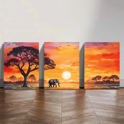 3pcs African Sunset Landscape Africa Decor Poster Metal Print Ready to Hang Art