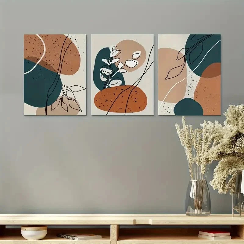 3pcs Orange And Blue Minimalist Wall Art Set Canvas Framed 40x60cm - High Quality Print 100% Australian Made Wall Canvas Ready to Hang