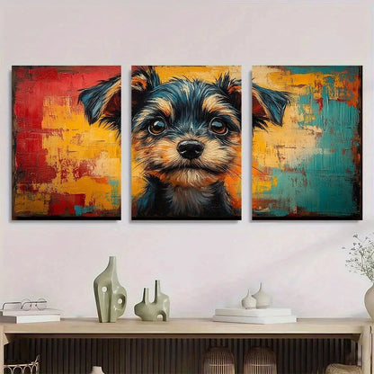 3pcs Adorable Scribbled Dog Vibrant Abstract Metal Print Ready to Hang Art