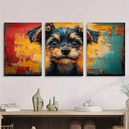 3pcs Adorable Scribbled Dog Vibrant Abstract Metal Print Ready to Hang Art