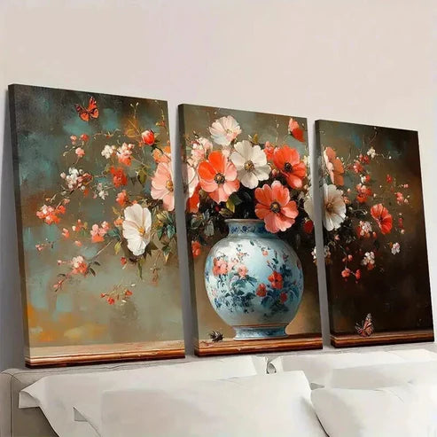 3pcs Pink & White Flowers Butterflies Wall Art Canvas Unframed - High Quality Print 100% Australian Made Wall Canvas
