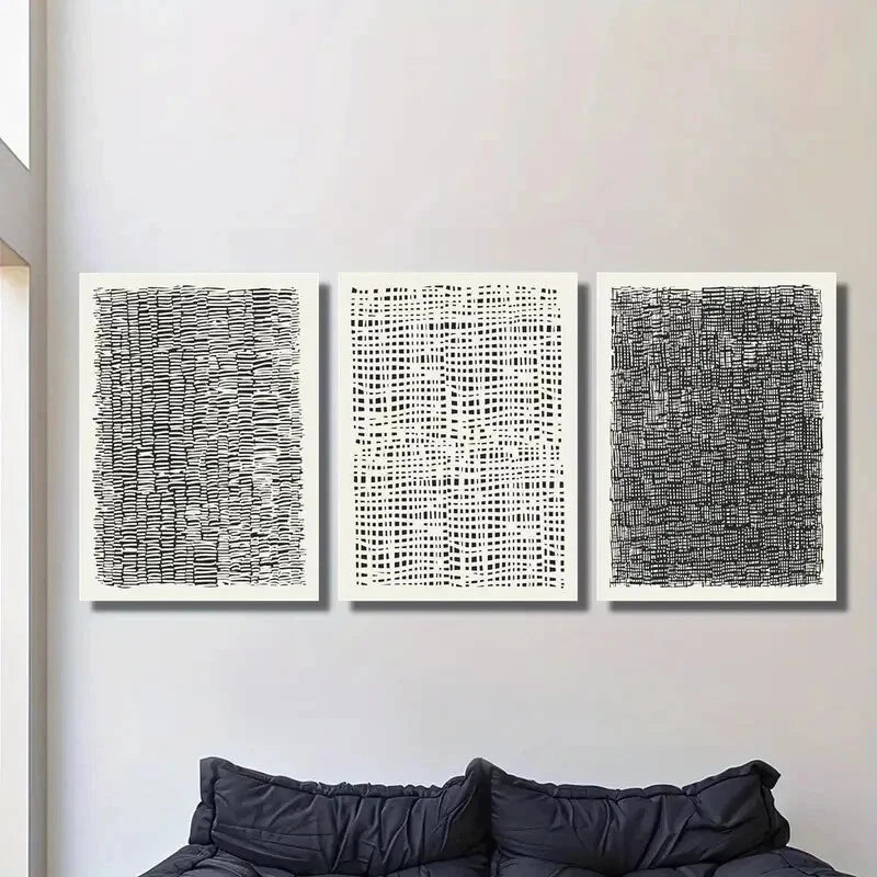 3pcs Mid Century Abstract Designs Black Beige Metal Print Ready to Hang Art