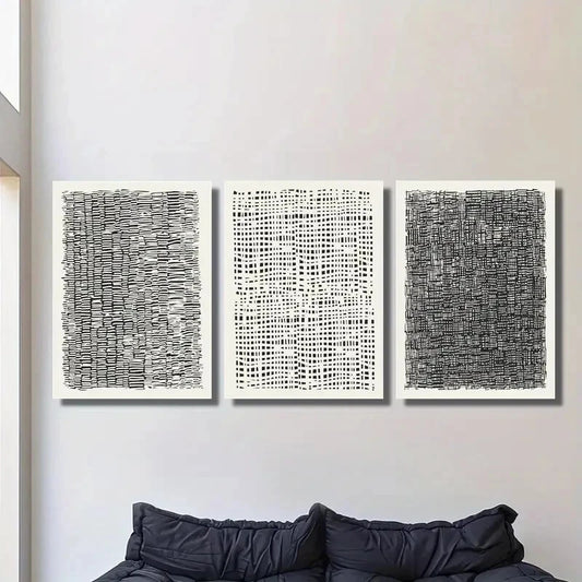 3pcs Mid Century Abstract Designs Black Beige Metal Print Ready to Hang Art