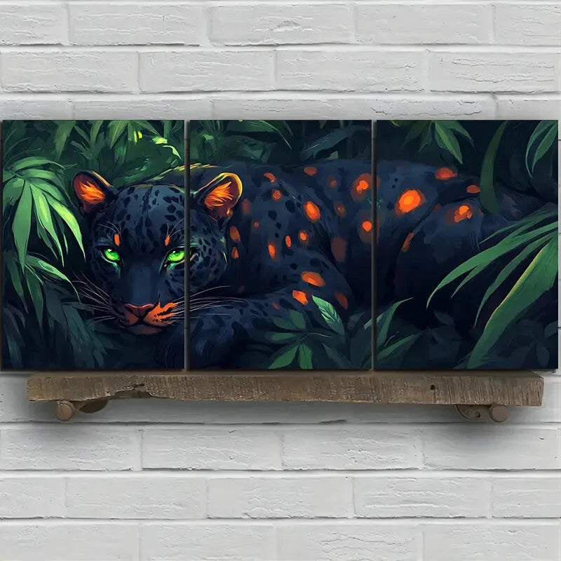 3pcs Leopard in The Forest Stunning Green Eyes Metal Print Ready to Hang Art