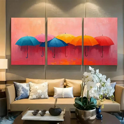 3pcs Vibrant Color Umbrella Metal Print Ready to Hang Art