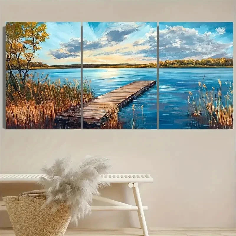 3pcs Lake Verholser Oklahoma Lake Metal Print Ready to Hang Art