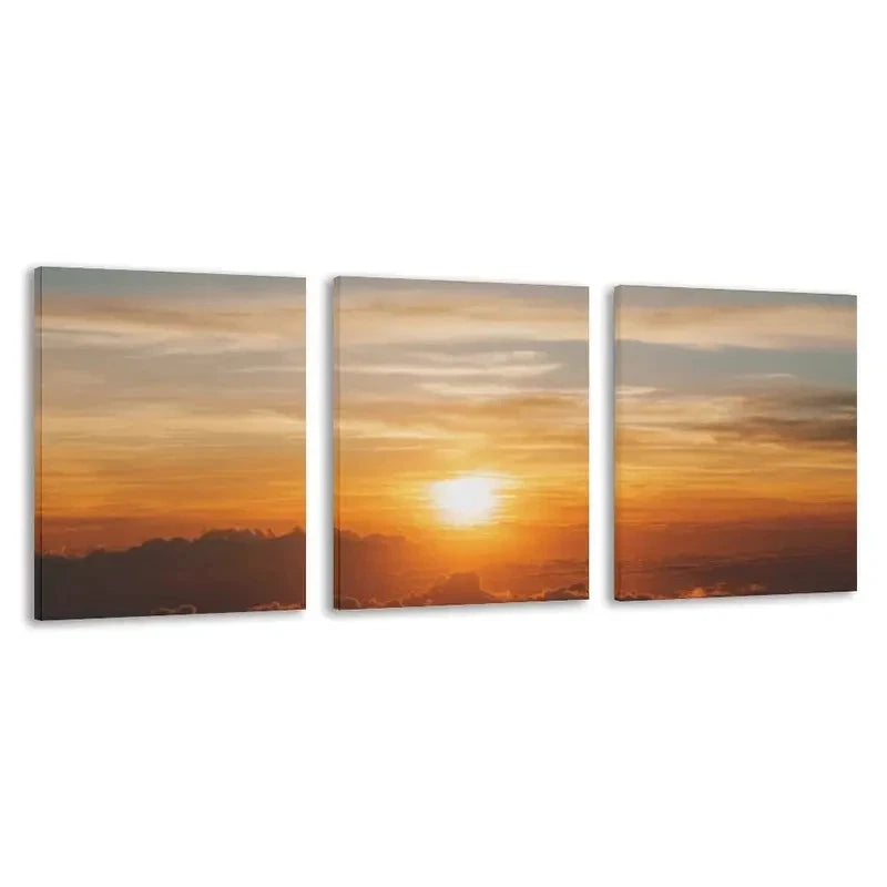 3pcs Sunset Warm Yellow, Orange & Golden Tones Wall Art Set Canvas Framed 40x60cm - High Quality Print 100% Australian Made Wall Canvas Ready to Hang