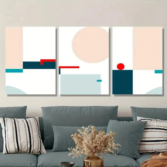 3pcs Abstract Mid Century Colorful Geometric Metal Print Ready to Hang Art