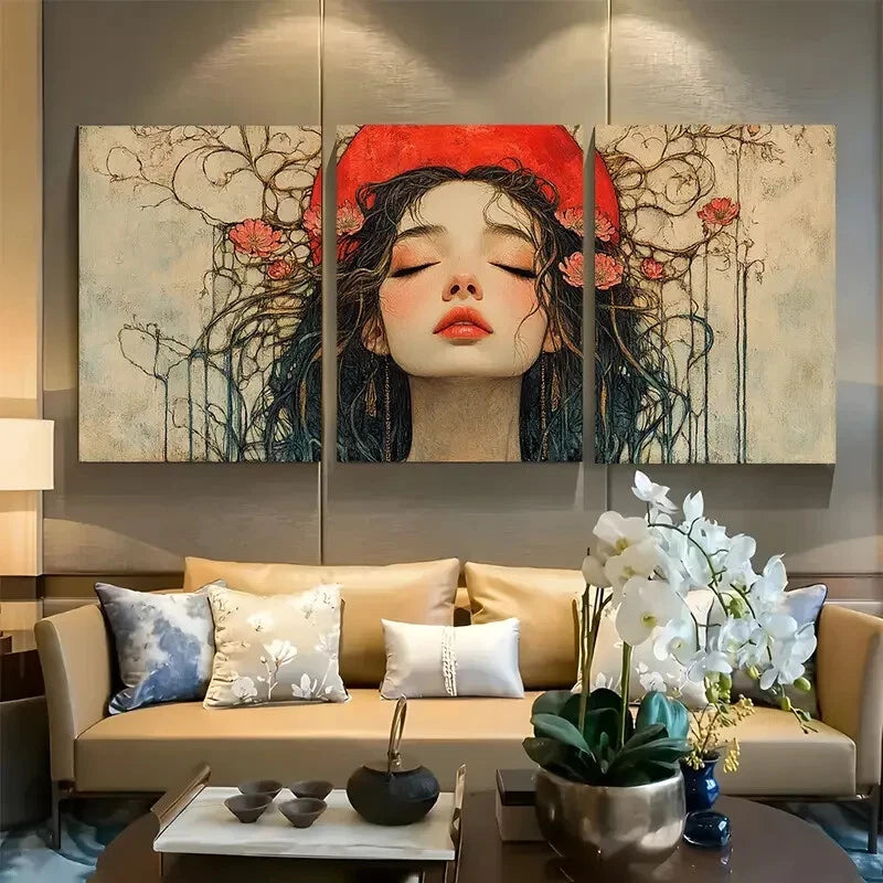 3pcs Goddess and Botanical Beautiful Feminine Metal Print Ready to Hang Art