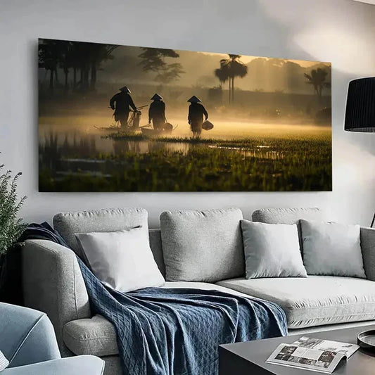 Asian Rice Field Sunset wall canvas office home room framed 120x60cm - Bella Home Decor